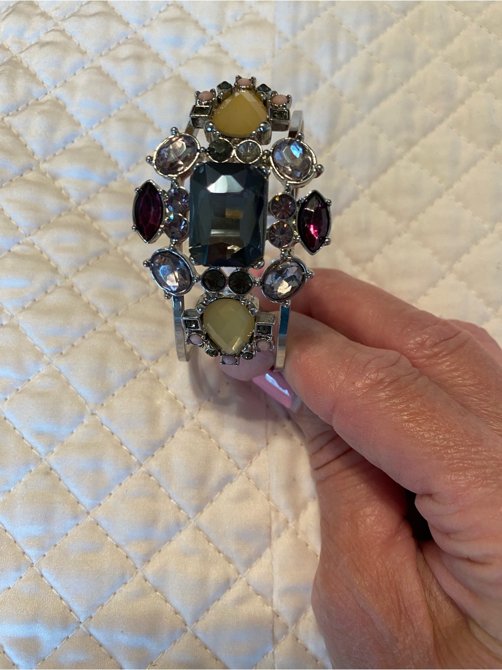Multistone Silver-Tone Statement Cuff Bracelet - Blue, Yellow & Purple